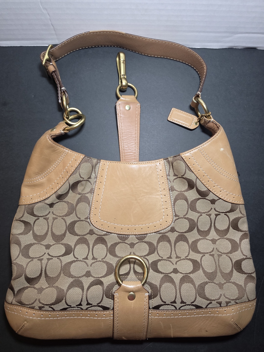 Coach 10535 Hamptons Signature C Hobo Bag Khaki Camel Leather Y2K Vintage